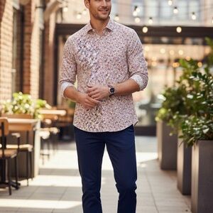 Club Room Floral Long Sleeve Shirt - Pink and White / Large